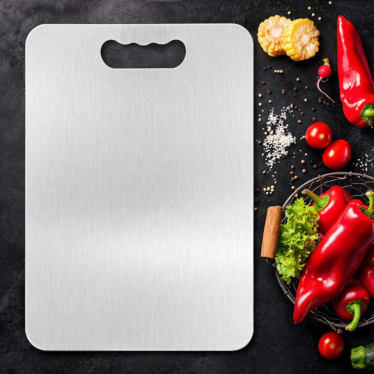 Stainless Steel Chopping Board with Handle | Hygienic, Anti-Slip & Easy to Clean Worktop Platform